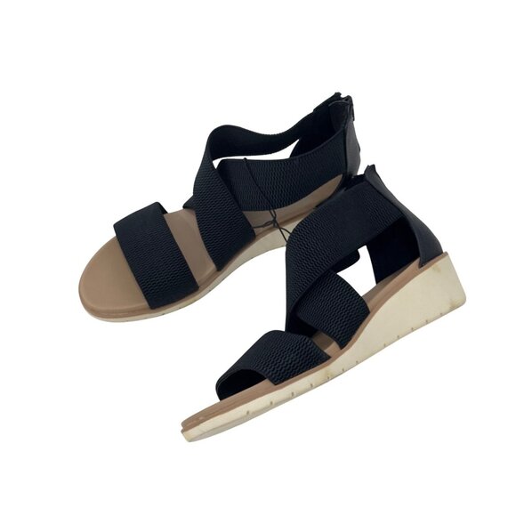 MIA Black Elastic Cross Strappy Wedge Sandals Back Zipper Closure Women Size 9 - Picture 14 of 14